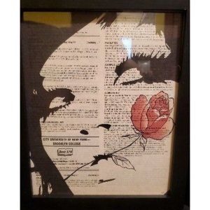 Framed Dictionary Wall Art Print Women with rose